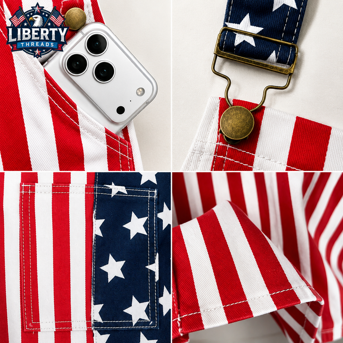 Liberty Threads™ USA Flag Overalls – Unisex 4th of July Statement Outfit
