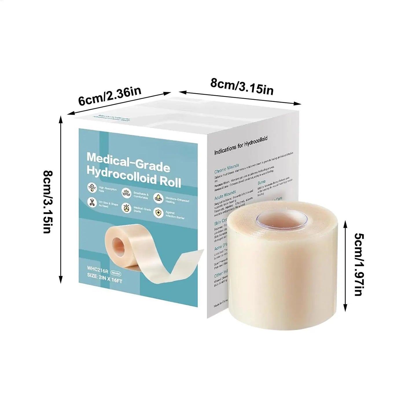Hydrocolloid Patch Bandages 16.4ft Hydrocolloid Bandage Roll For Wound Care Waterproof Self-Adhesive For Face Body Burn Wound